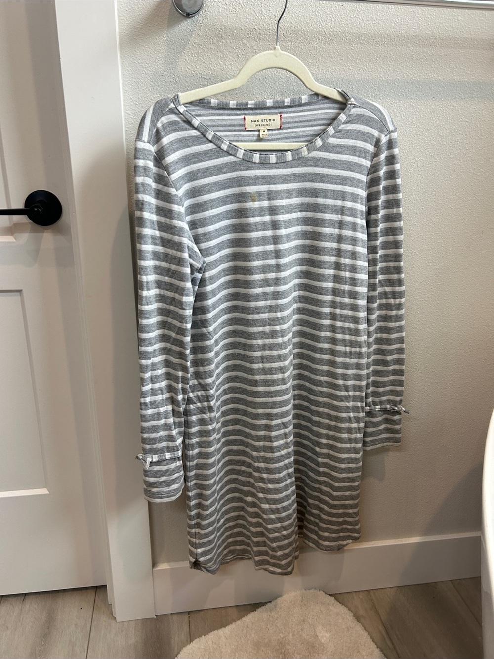 Max Studio Gray and White Striped Long Sleeve Dress